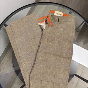 Khaki Plaid Men's Chinos with Orange Trim